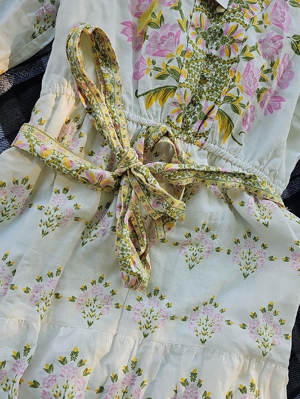 Ivory Floral Maxi Dress with Pink & Green Accents - Picture 5 of 7